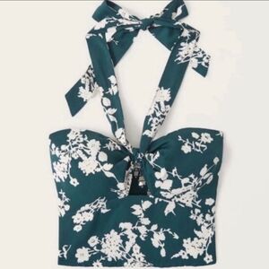 Abercrombie & Fitch Green Bustier Halter Tie Back Crop Top